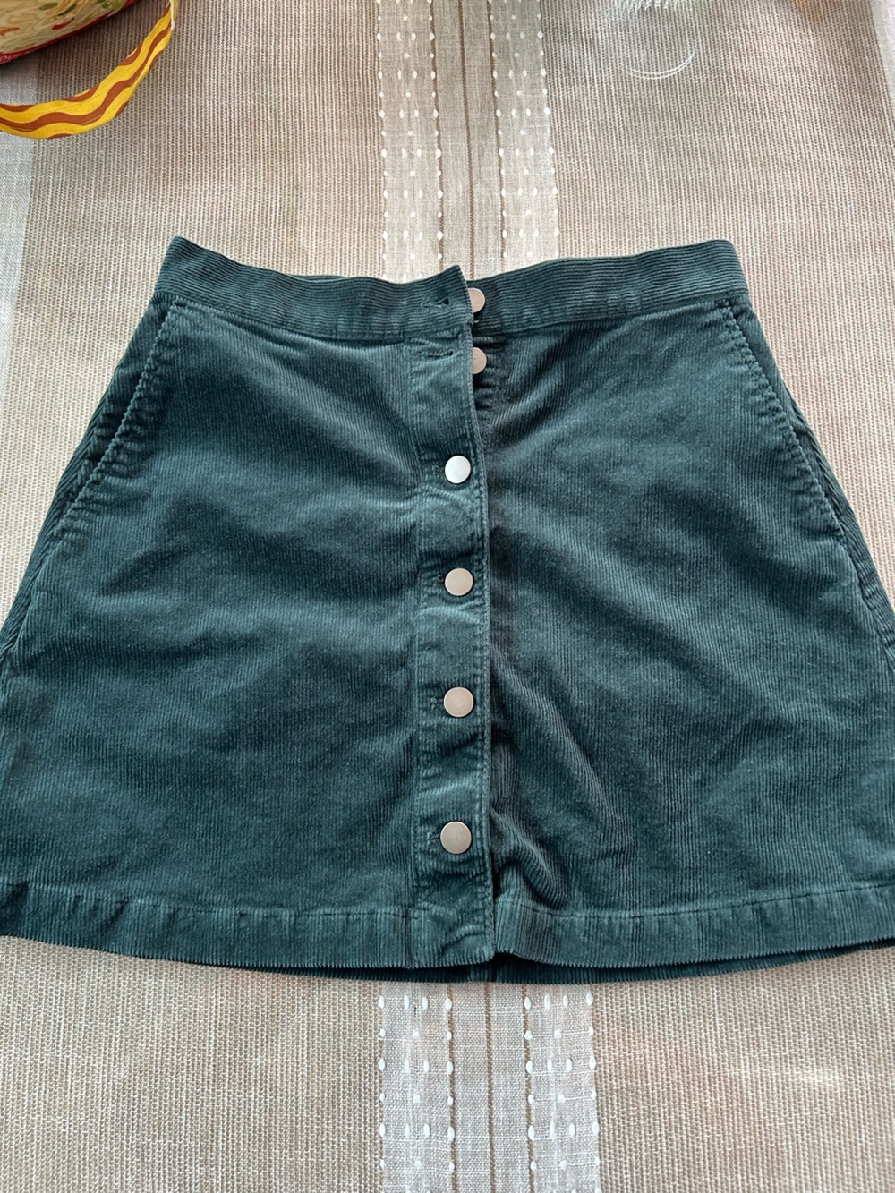 Uniqlo Dark Teal Button-Front Corduroy Mini Skirt